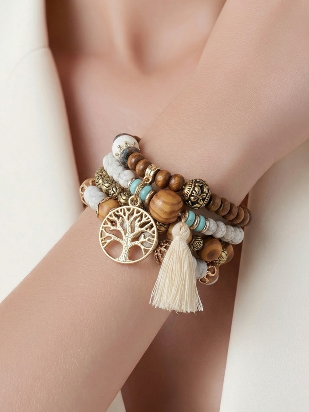 NWT - Bohemian Boho Style Stack Bead Bracelet - Stretchy fits all sizes Handmade